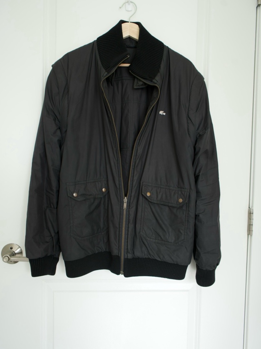 Lacoste Black Quilted Bomber Jacket with Rib Trim